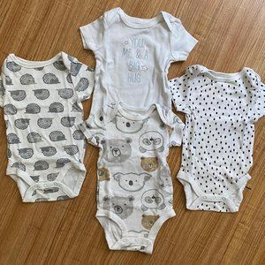 4 Short Sleeved Baby Onesies, 0-3 Months